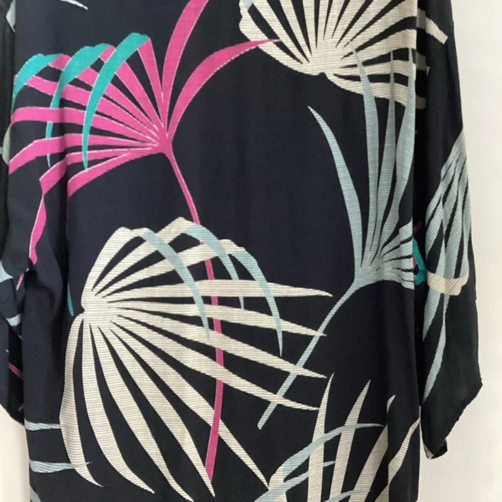 Maeve Kira Long Kimono Jacket Womens Size XS/S Black Tropical Floral Pockets - Picture 10 of 15